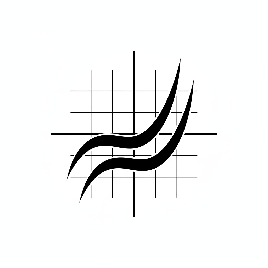 Two parallel, upward-curving black lines intersect a grid of horizontal and vertical lines.