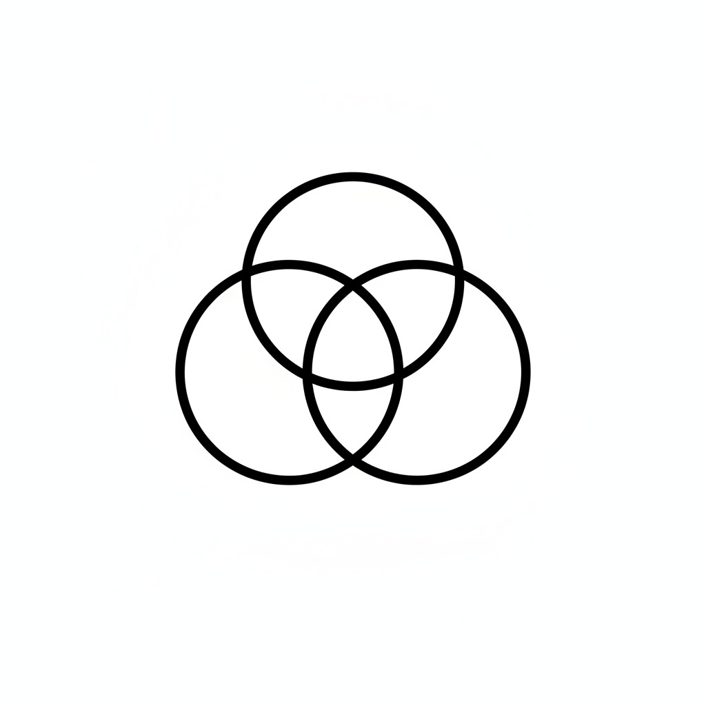 Three overlapping circles arranged in a triangular pattern.