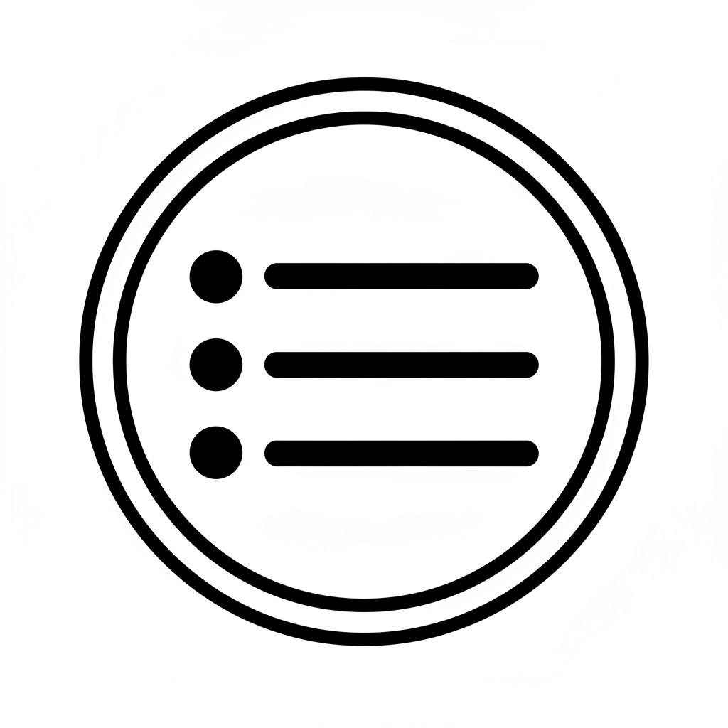 A circular icon containing a bulleted list with three items.